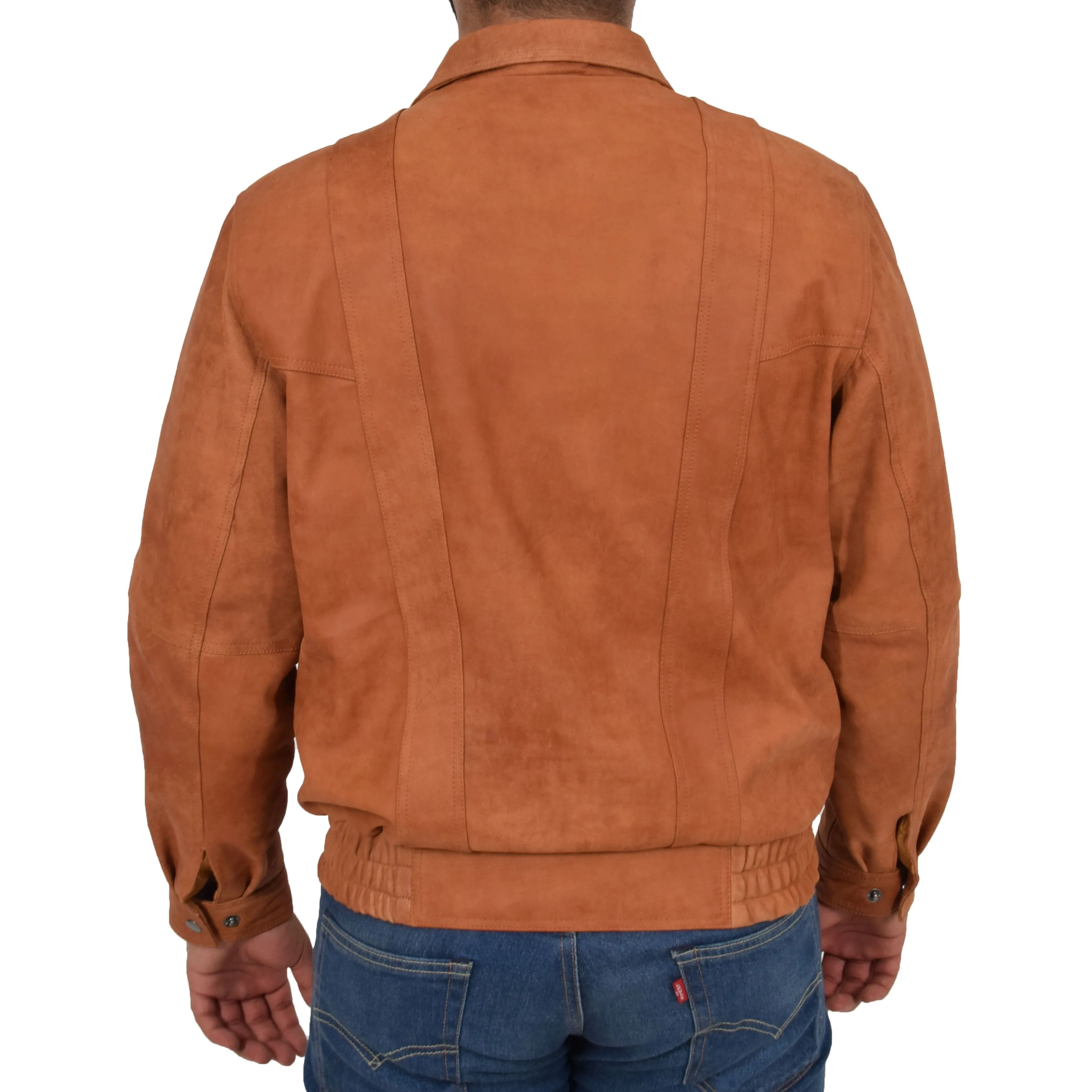 Mens Classic Bomber Nubuck Leather Jacket Alan Tan