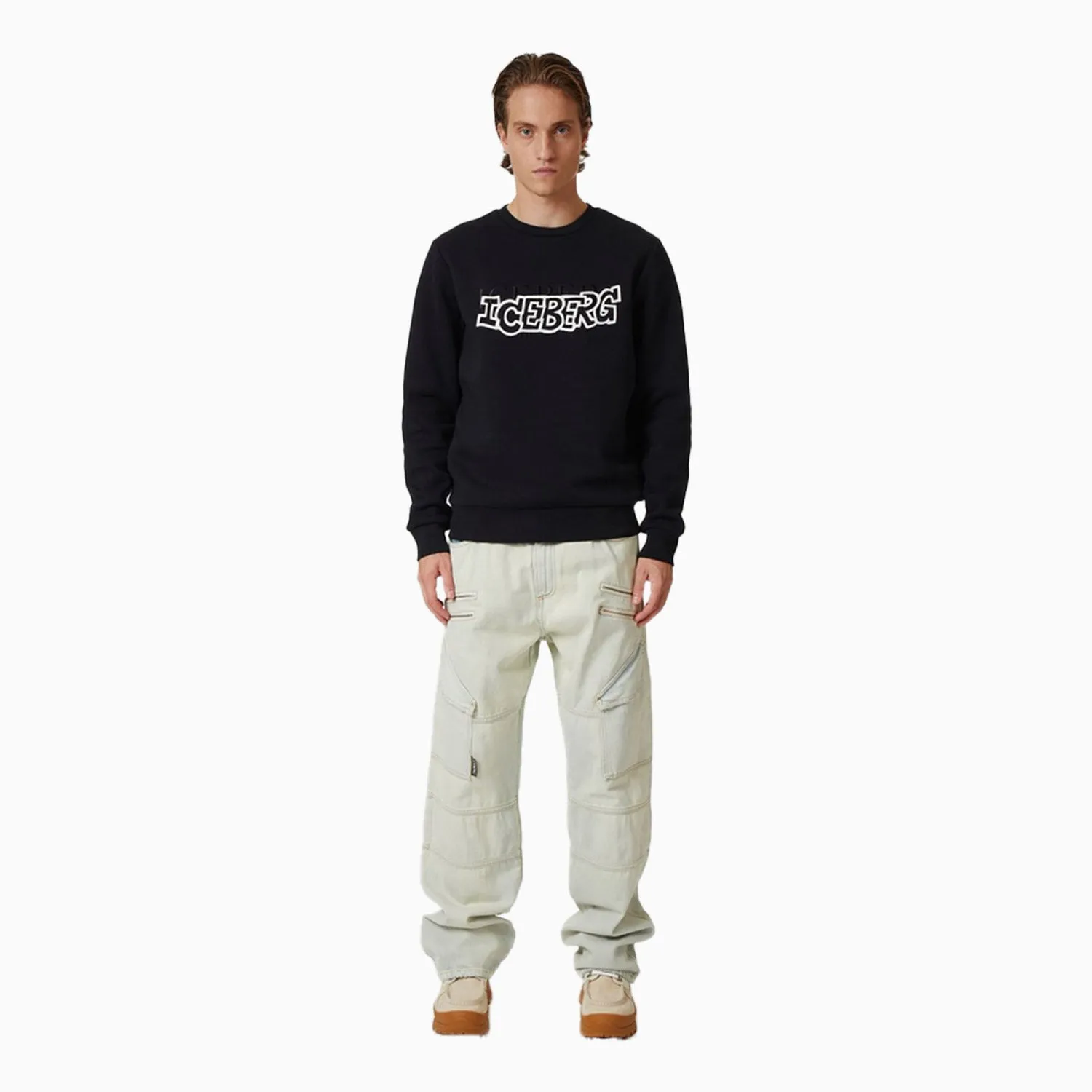 Men's Crew Neck Sweatshirt With Institutional And Cartoon Logo