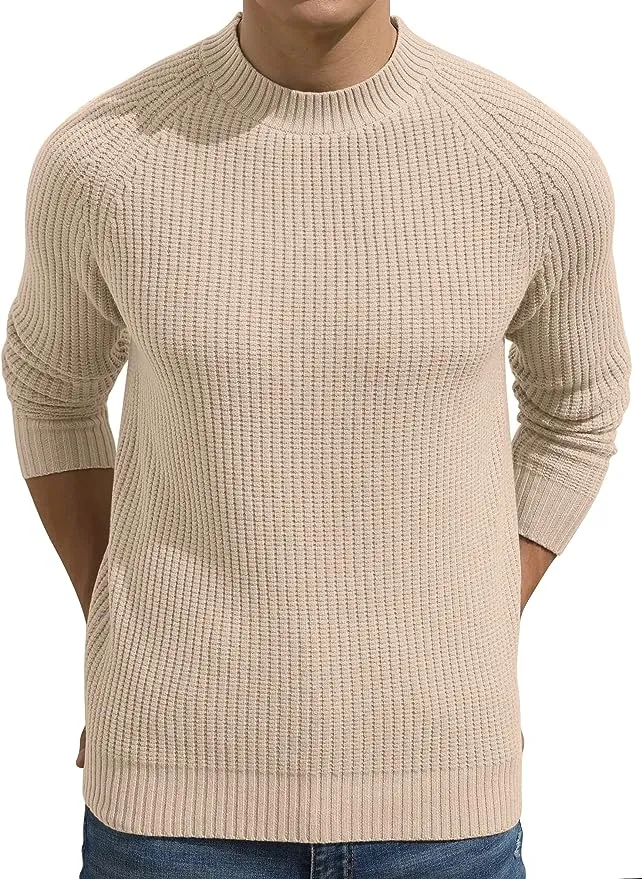 Men's Crewneck Casual Sweater Structured Knit Pullover - Beige