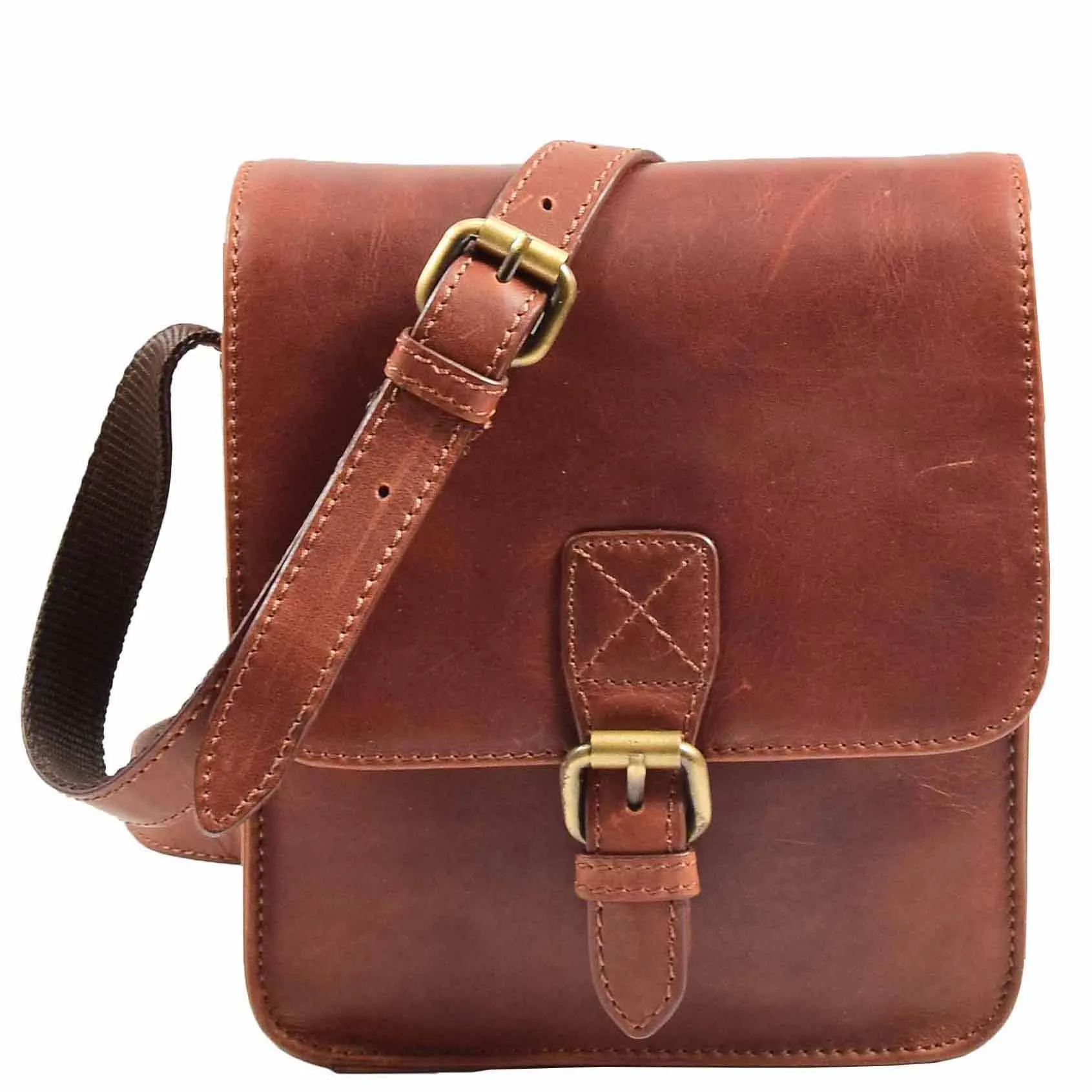 Mens Cross Body Shoulder Bag Leather BOWER Tan