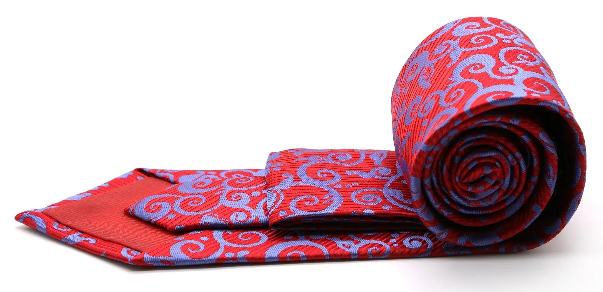 Mens Dads Classic Red Paisley Pattern Business Casual Necktie & Hanky Set FO-3