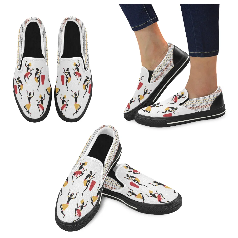 Men's Dancing Silhouette Tribal Print Slip-on Canvas Shoes