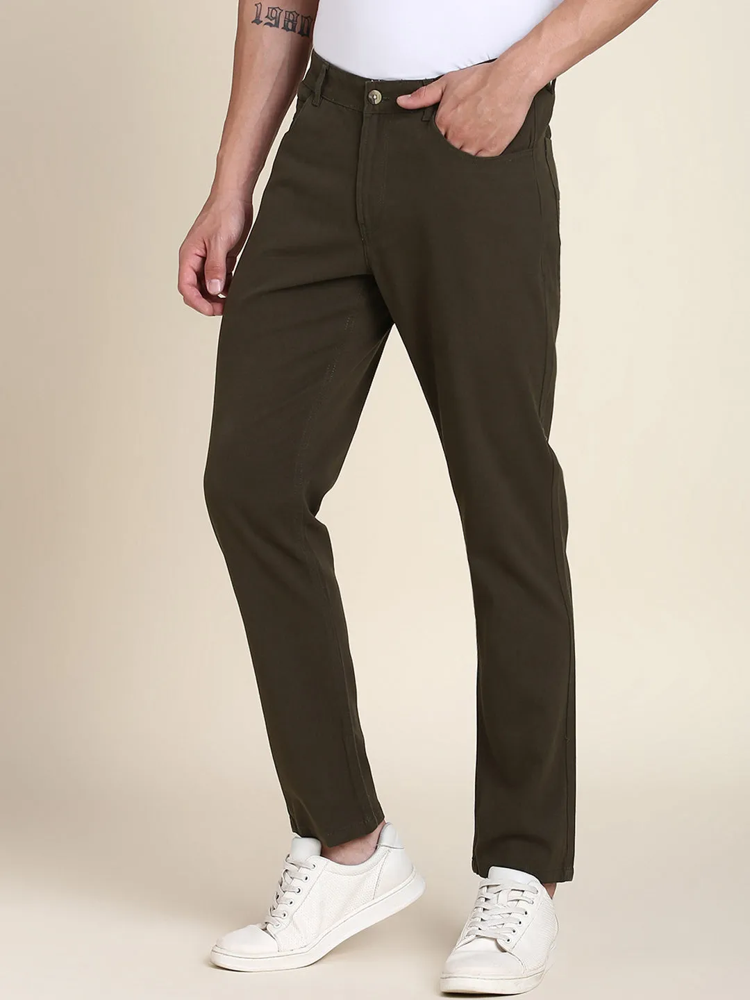 Men's Dark Olive Solid Chino