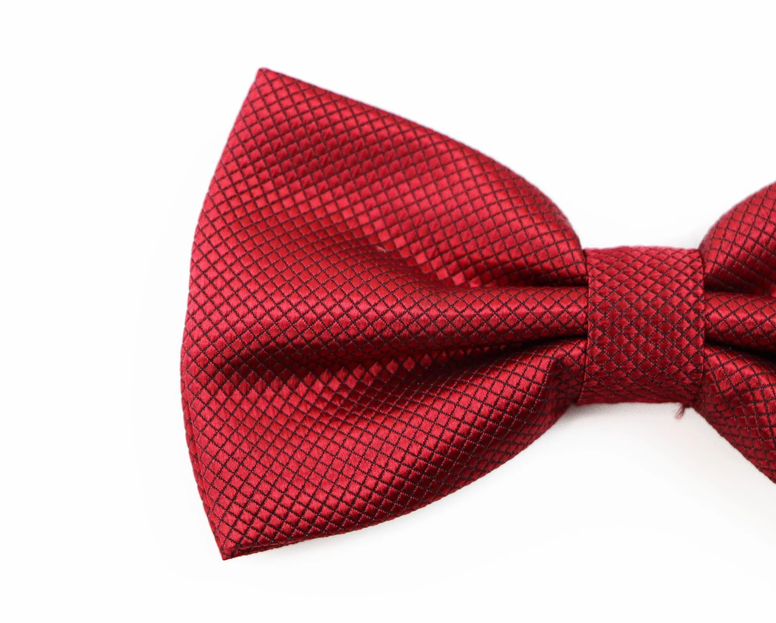 Mens Dark Red Plain Coloured Checkered Bow Tie