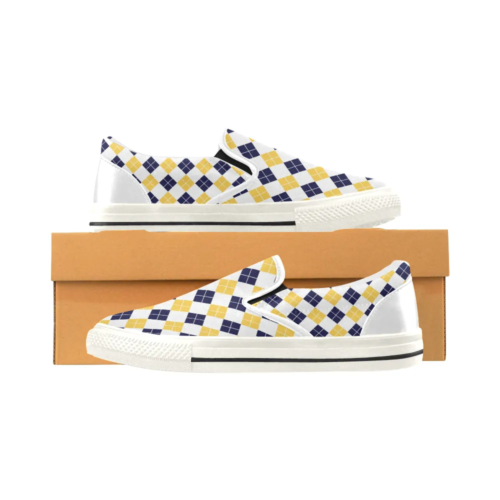 Men's Diagonal Checks Print Slip-on Canvas Shoes