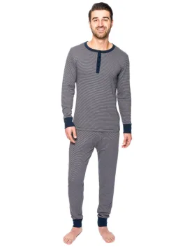 Men's Double Layer Thermal Sleep Set - Stripes Navy/Grey