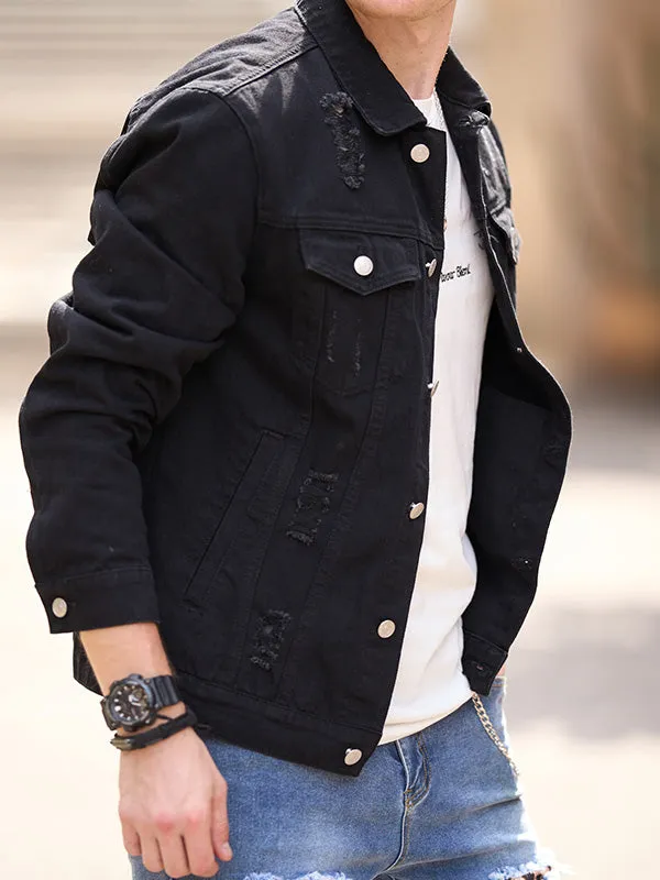 Men's Double Pocket Distressed Casual Denim Jacket