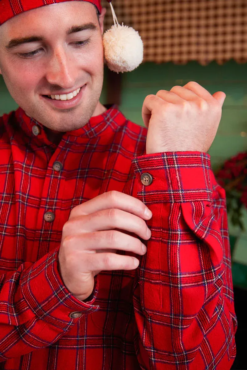 Men's Flannel Nightshirt | Red Tartan