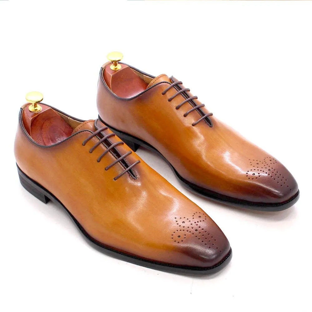 Mens Formal Shoes Genuine Cow Leather Whole Cut Oxford Shoes for Men Italian Style Dress Shoes for Wedding Office Laces Up Shoes