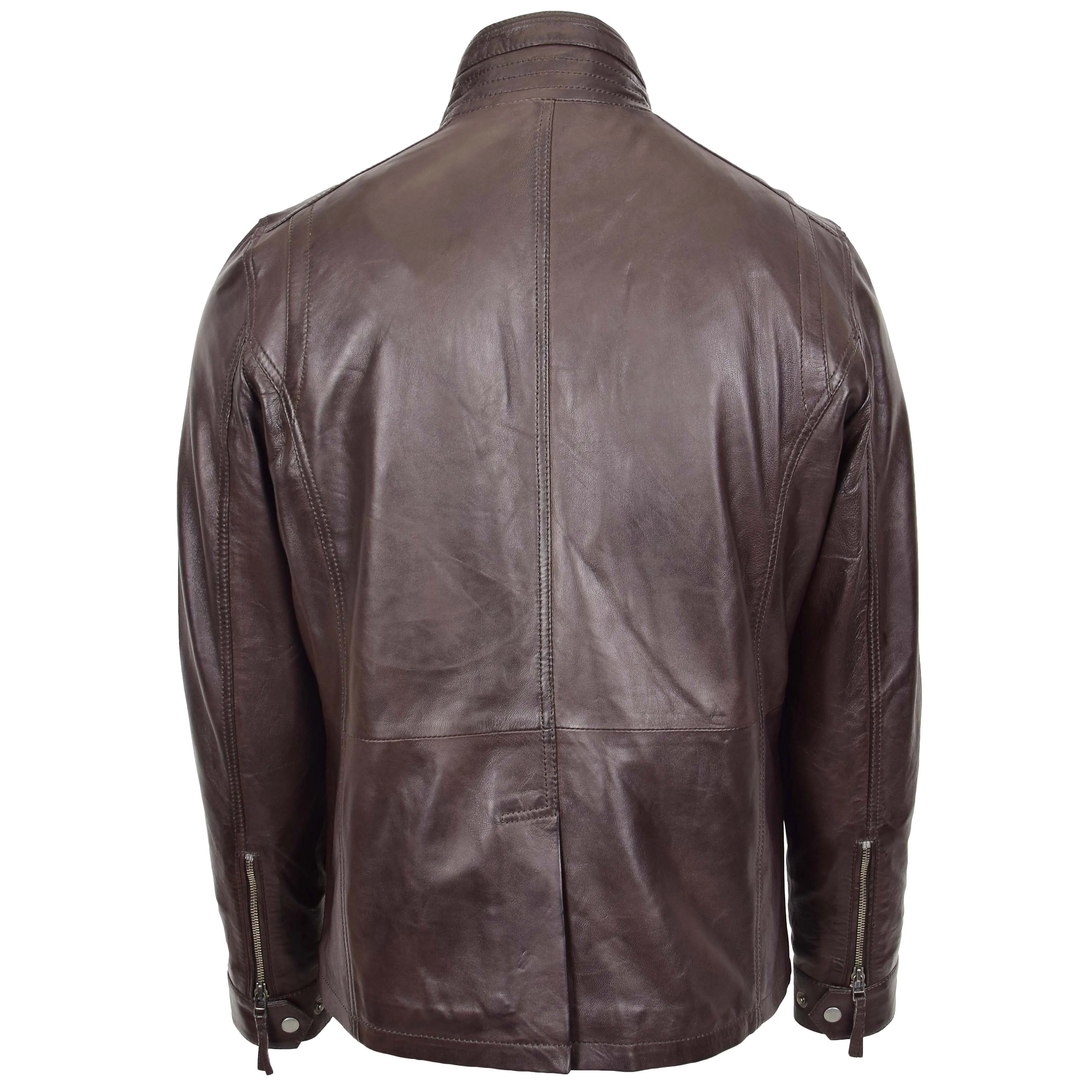 Mens Genuine Leather Parka Jacket 3/4 Long Car Coat RUSSO Brown