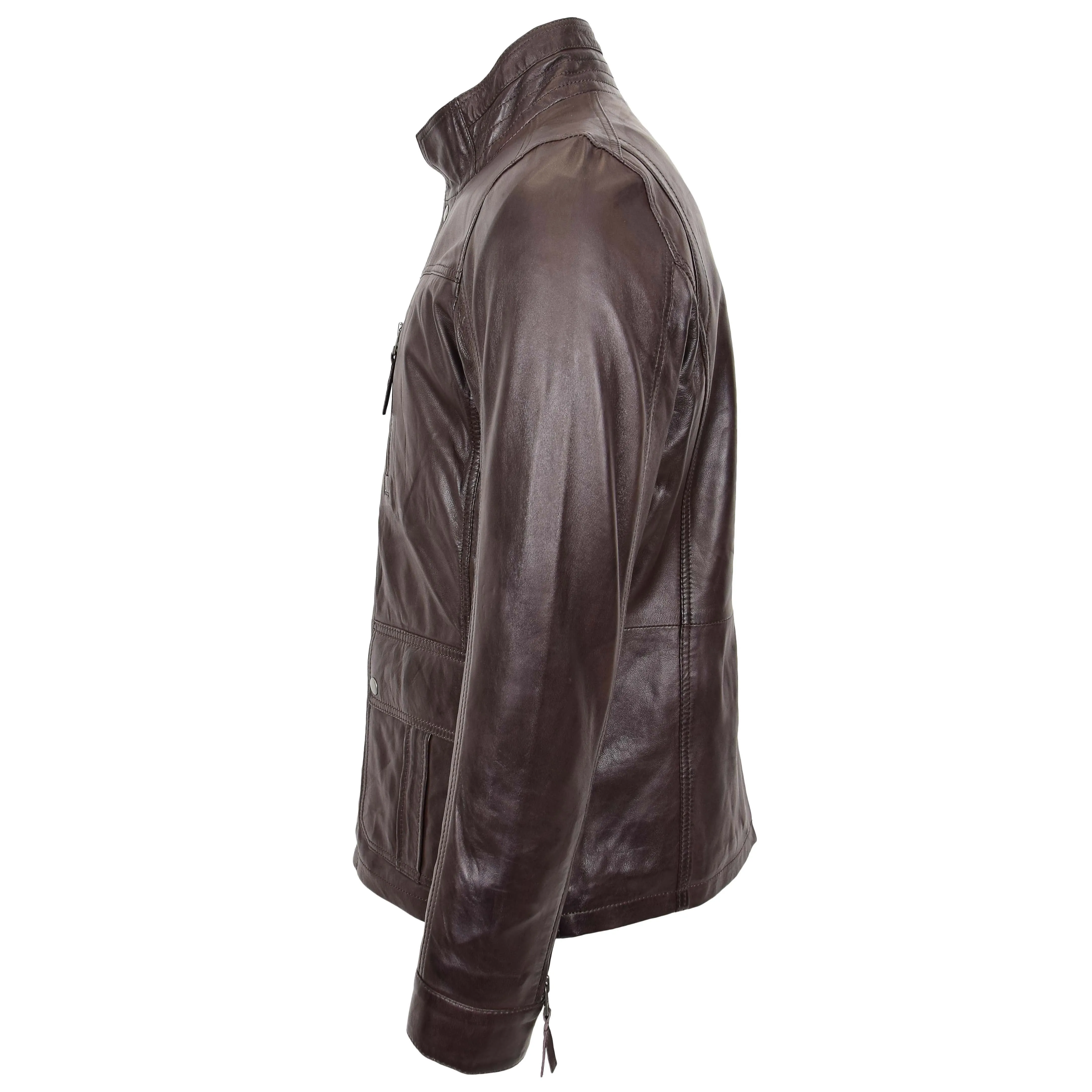 Mens Genuine Leather Parka Jacket 3/4 Long Car Coat RUSSO Brown