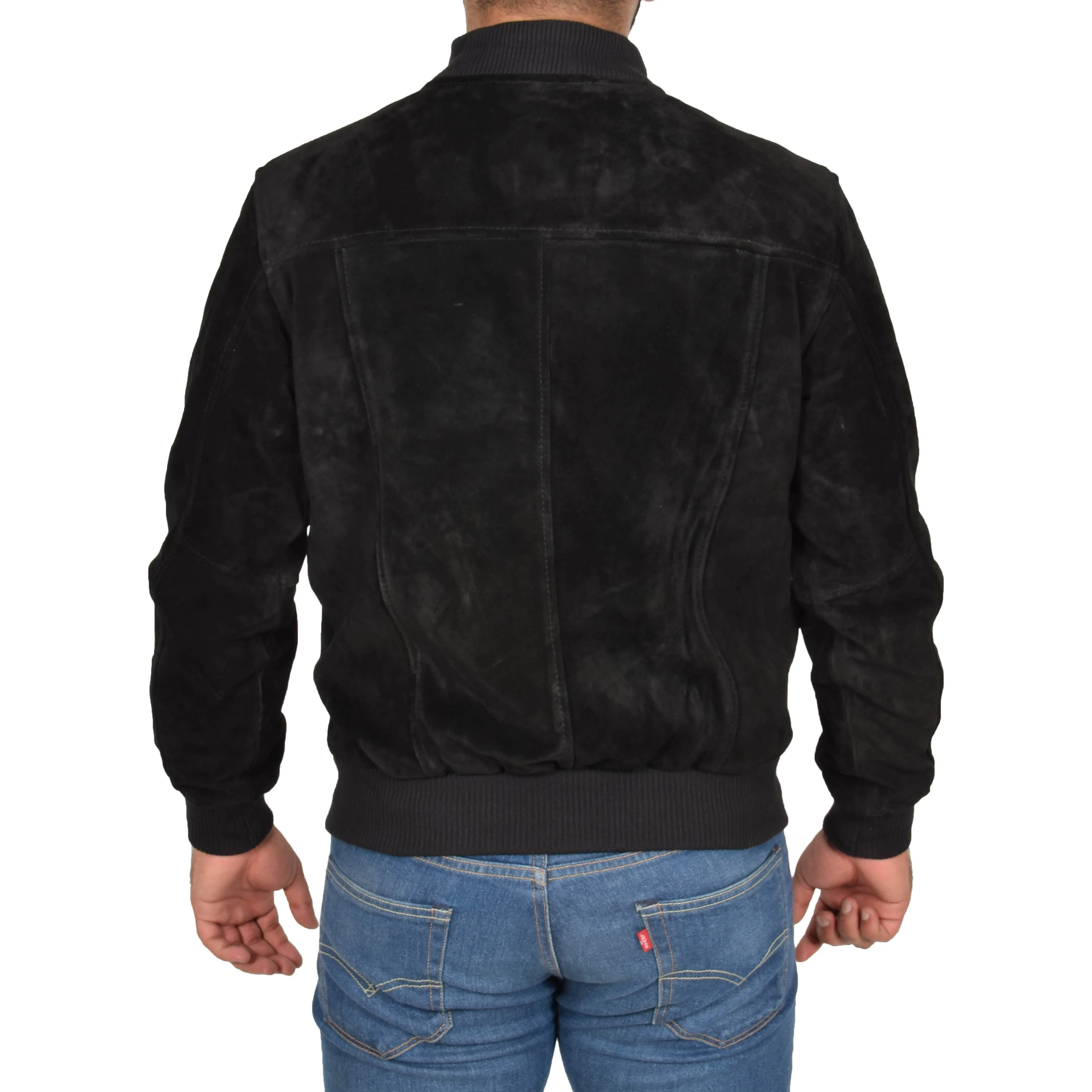 Mens Genuine Suede Bomber Jacket Roco Black