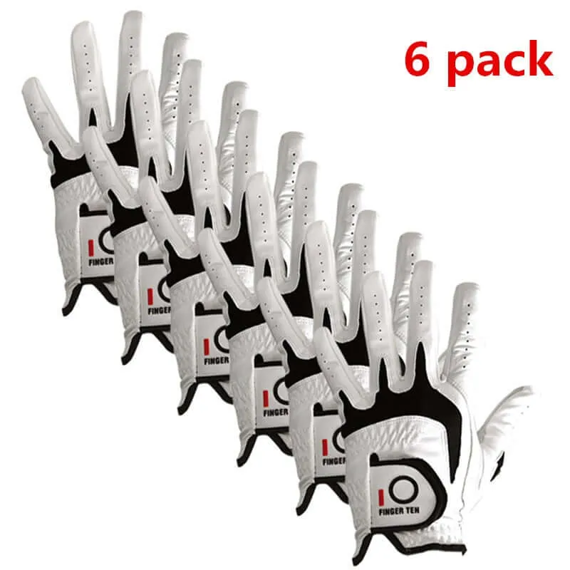 Men's Golf Gloves All Weather Grip Value 6 Pack Cabretta Leather Left Right Handed Durable Fit Size Small Medium ML Large XL