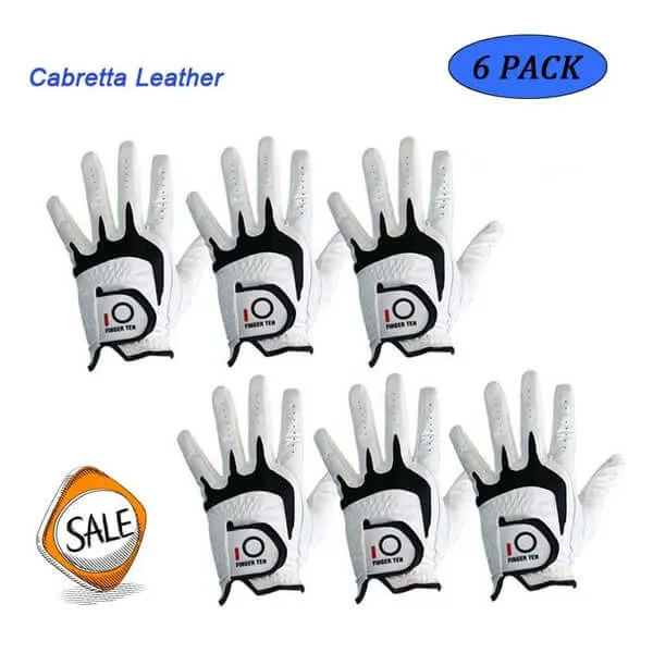 Men's Golf Gloves All Weather Grip Value 6 Pack Cabretta Leather Left Right Handed Durable Fit Size Small Medium ML Large XL