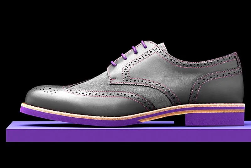 Mens Grey & Purple Leather Wingtip Dress Shoes- Size 12