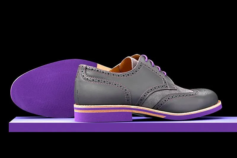 Mens Grey & Purple Leather Wingtip Dress Shoes- Size 12