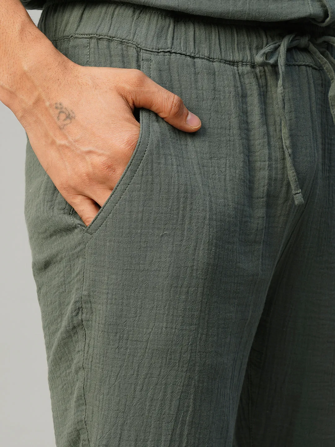 Men's Grey Cotton Loose Fit Pant