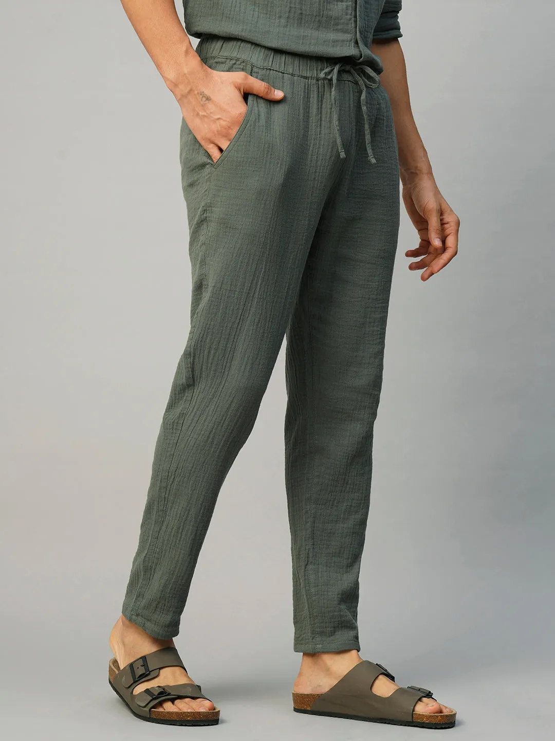 Men's Grey Cotton Loose Fit Pant