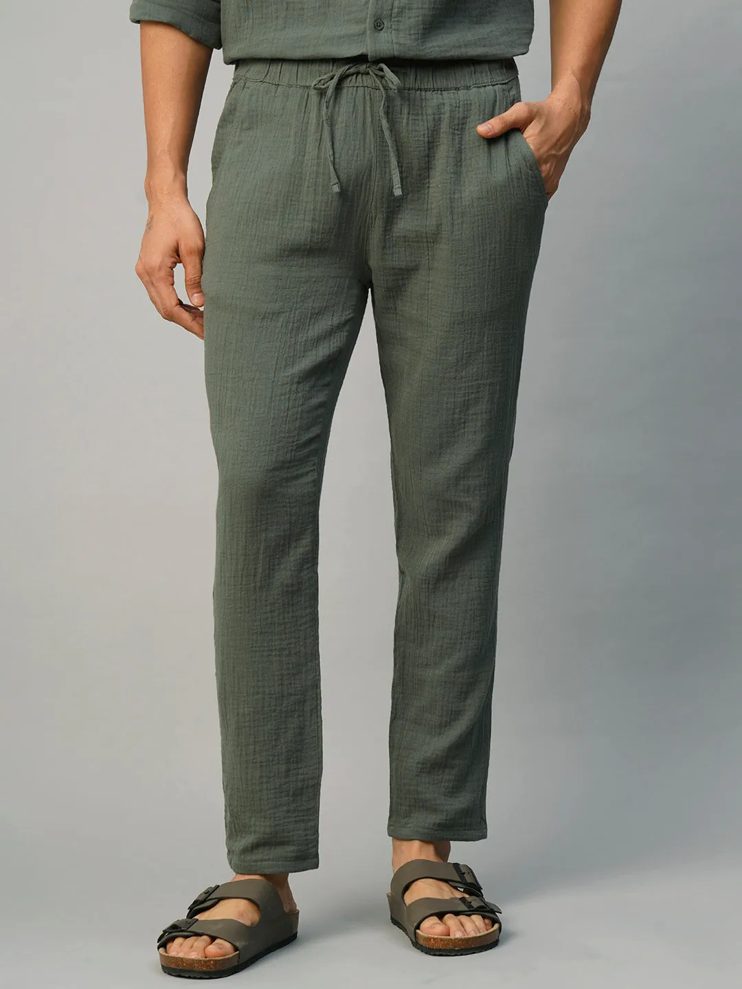 Men's Grey Cotton Loose Fit Pant