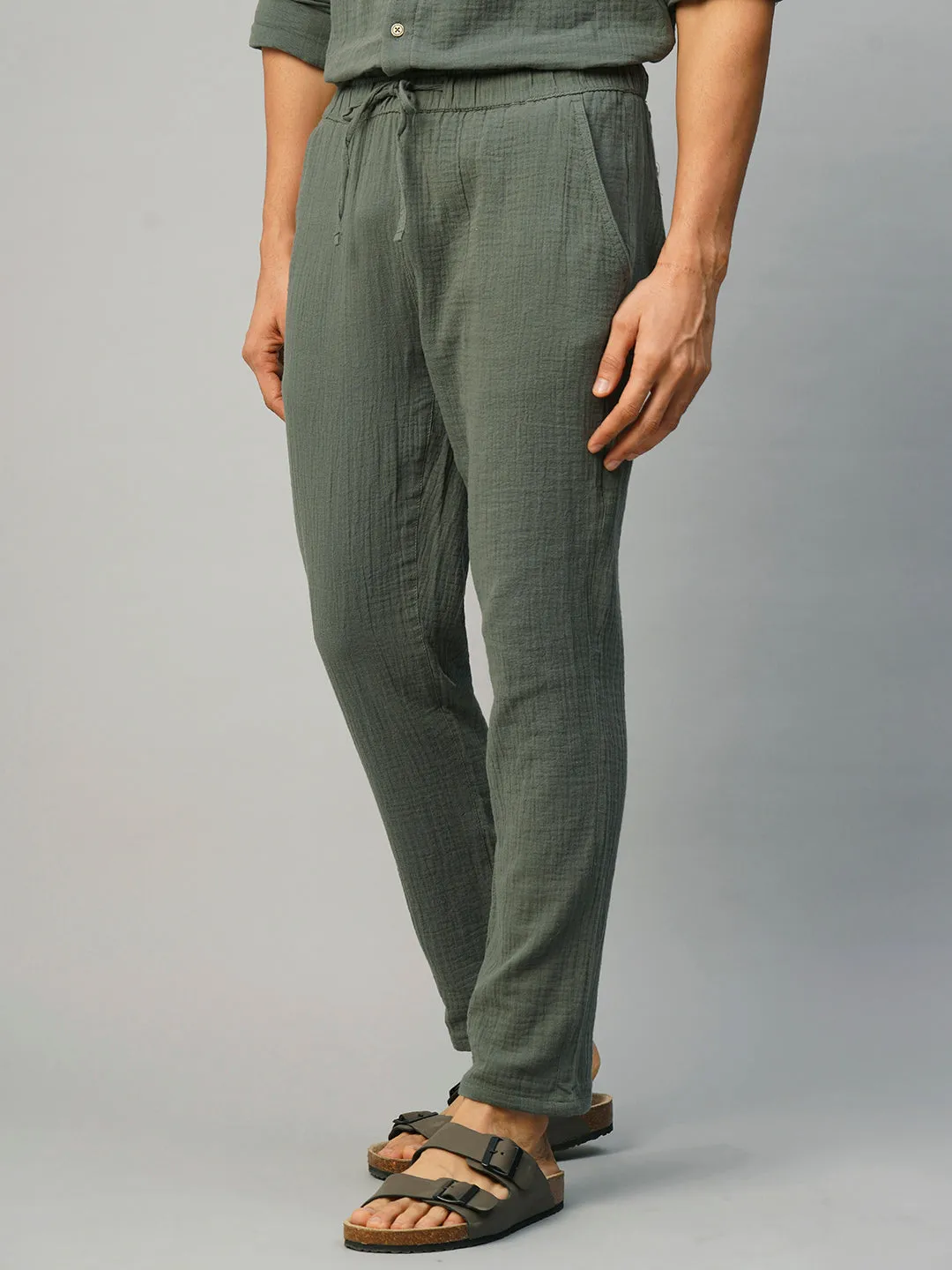 Men's Grey Cotton Loose Fit Pant