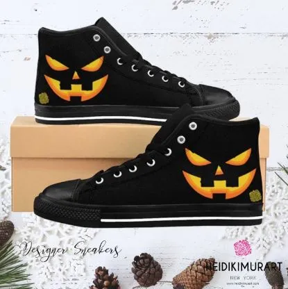 Men's Halloween Orange Creepy Pumpkin Face Men's High-Top Sneakers