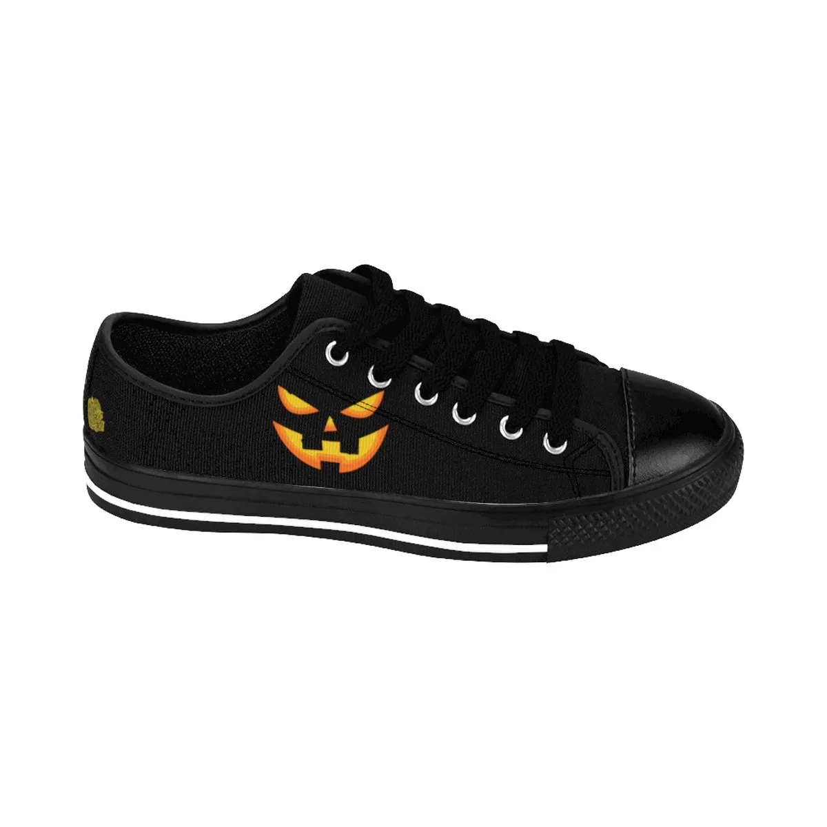 Men's Halloween Sneakers, Black Orange Pumpkin Face Low Top Party Shoes (US Size: 6-14)