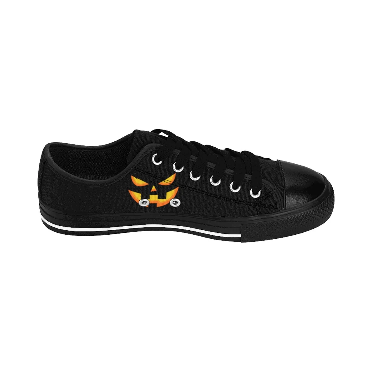 Men's Halloween Sneakers, Black Orange Pumpkin Face Low Top Party Shoes (US Size: 6-14)