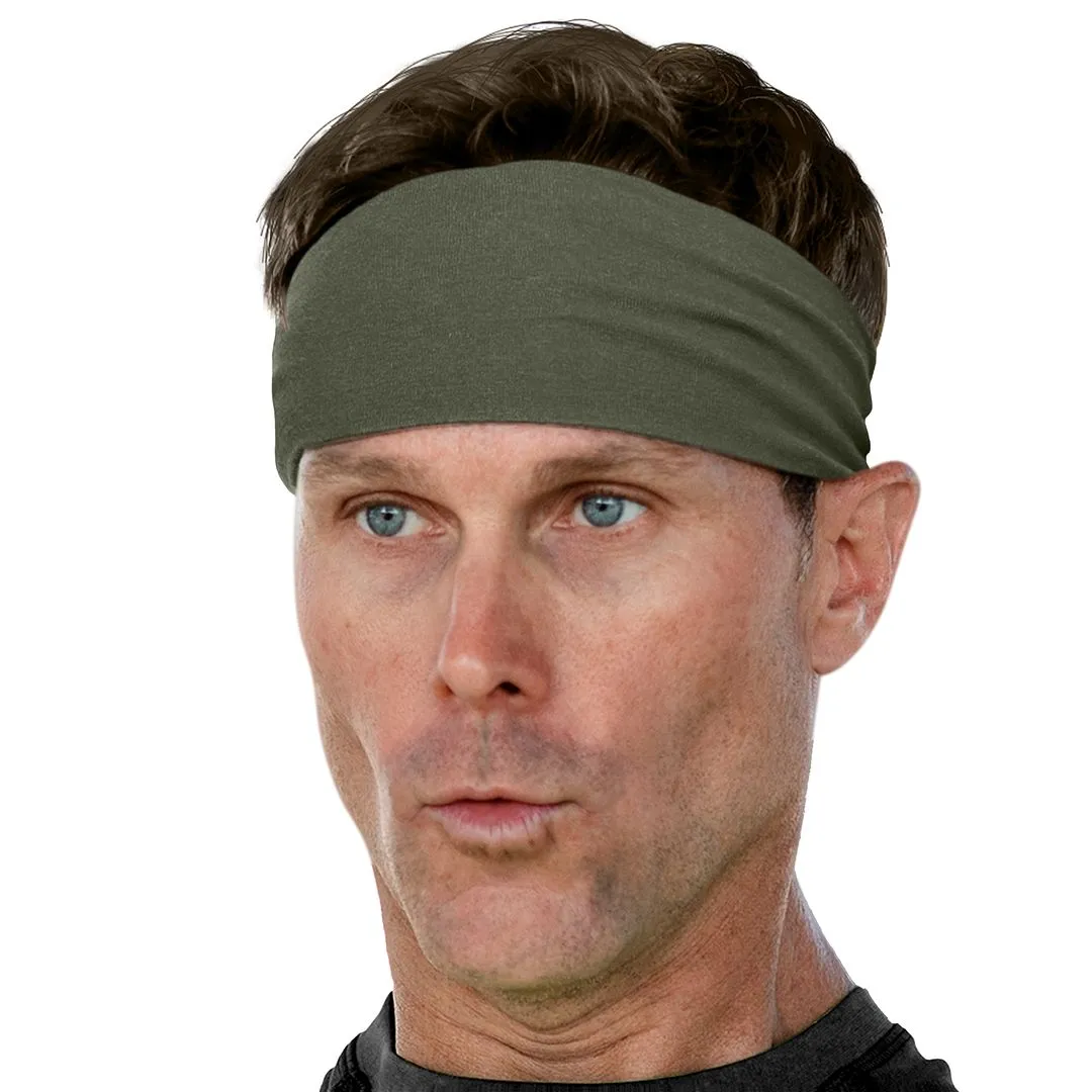 Men's Headbands Cotton Jersey 3" Wide Sports Fitness Yoga Made in the USA Olive