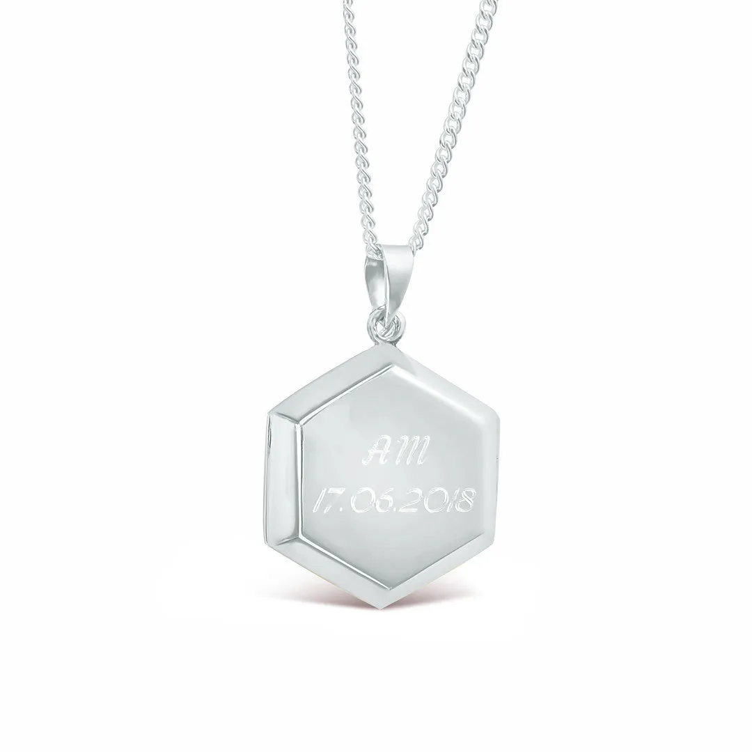 Men's Hexagon Locket Necklace | White Gold