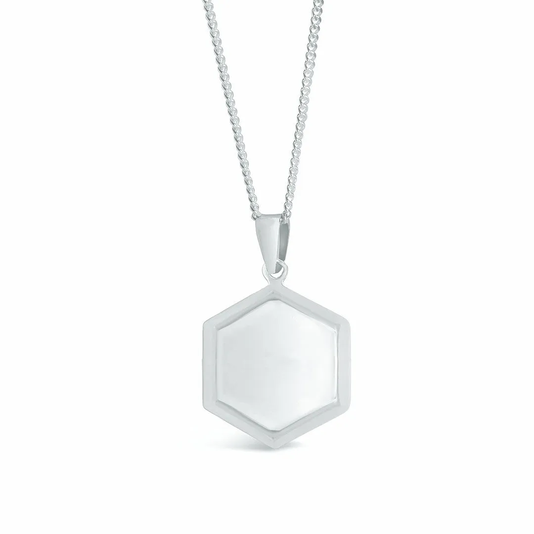 Men's Hexagon Locket Necklace | White Gold