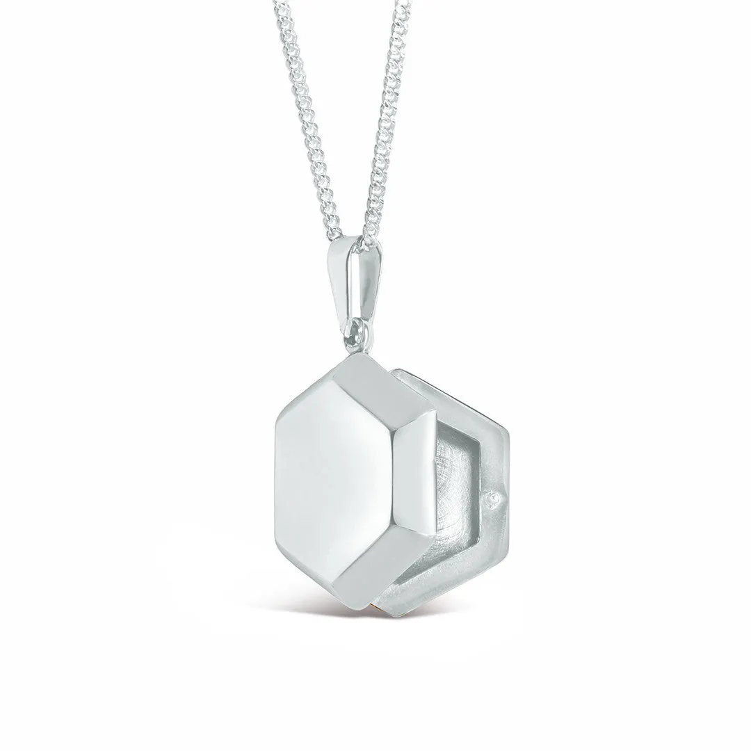 Men's Hexagon Locket Necklace | White Gold