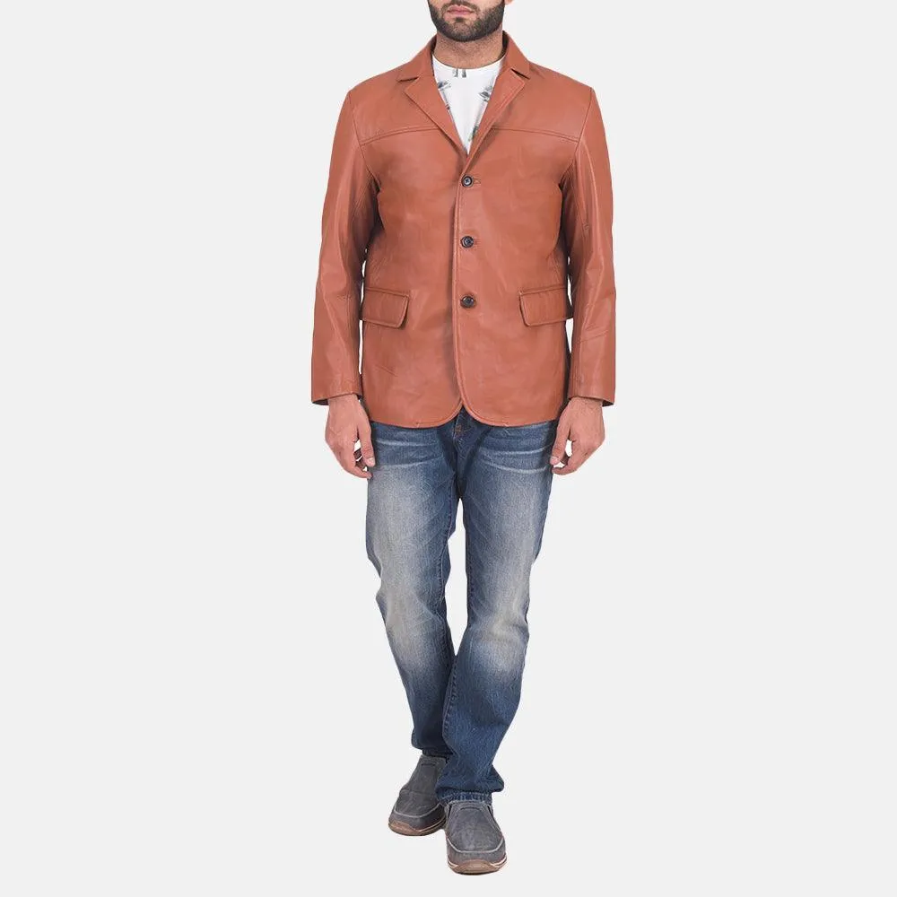 Mens James Tan Brown Leather Blazer