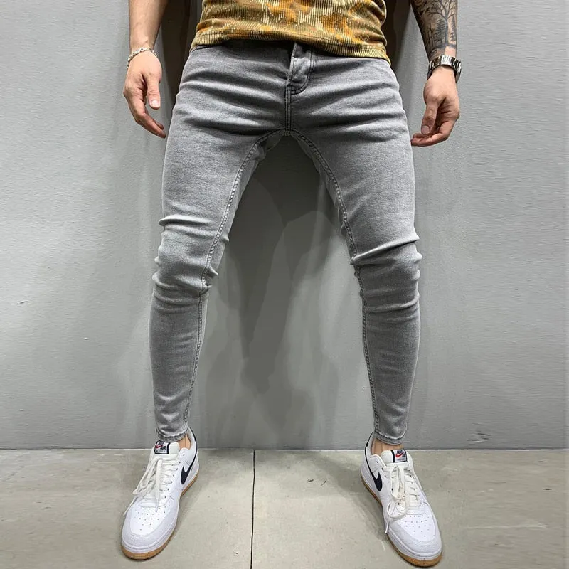 Men's Jeans Cotton Stretchy Ripped Skinny Hip Hop Hole Slim Fit Denim Pants - MJN0064