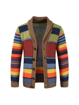 Men's Lapel Colorblock Knitted Cardigan Sweater