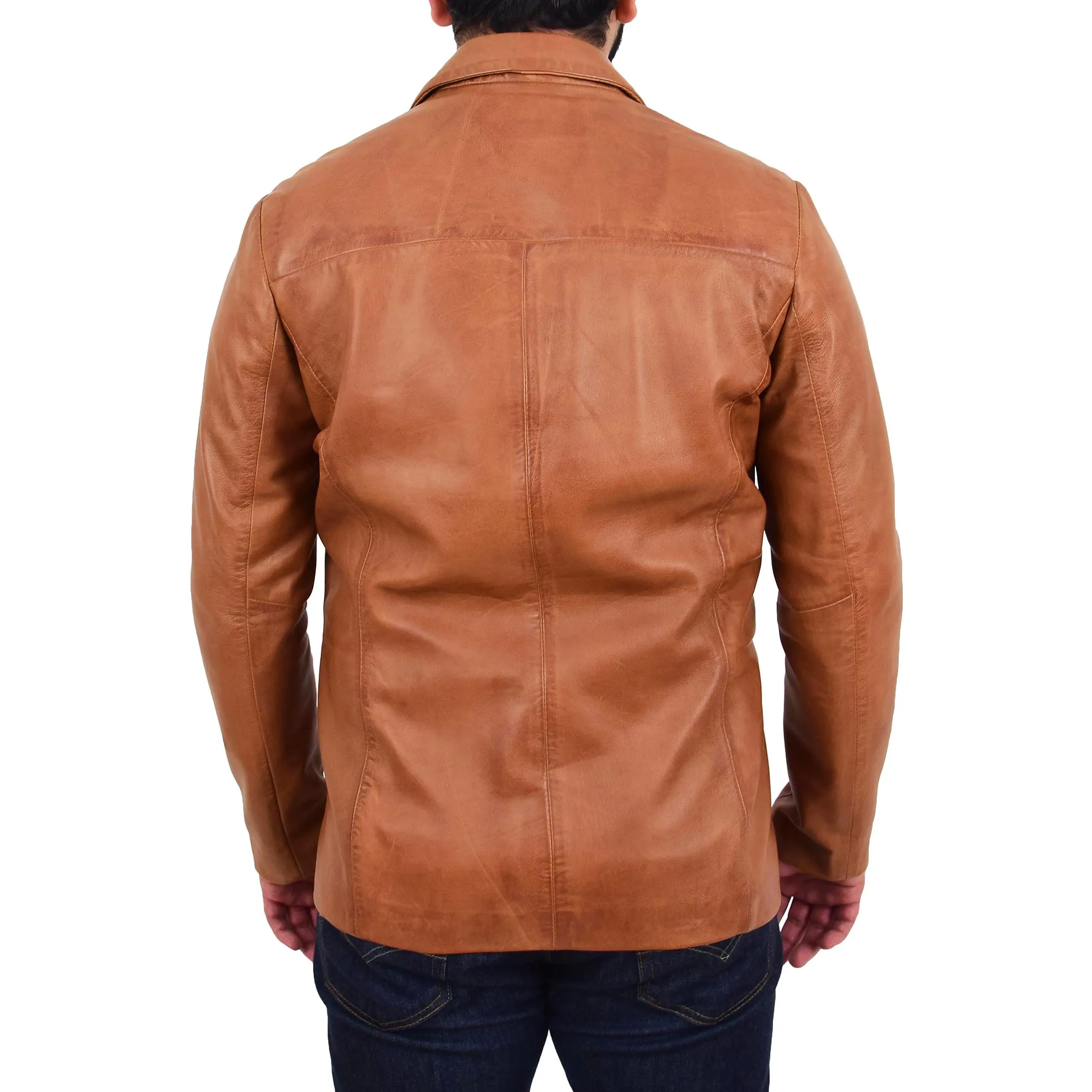 Mens Leather Blazer Real Lambskin Jacket Dinner Suit Style Coat Dean Cognac