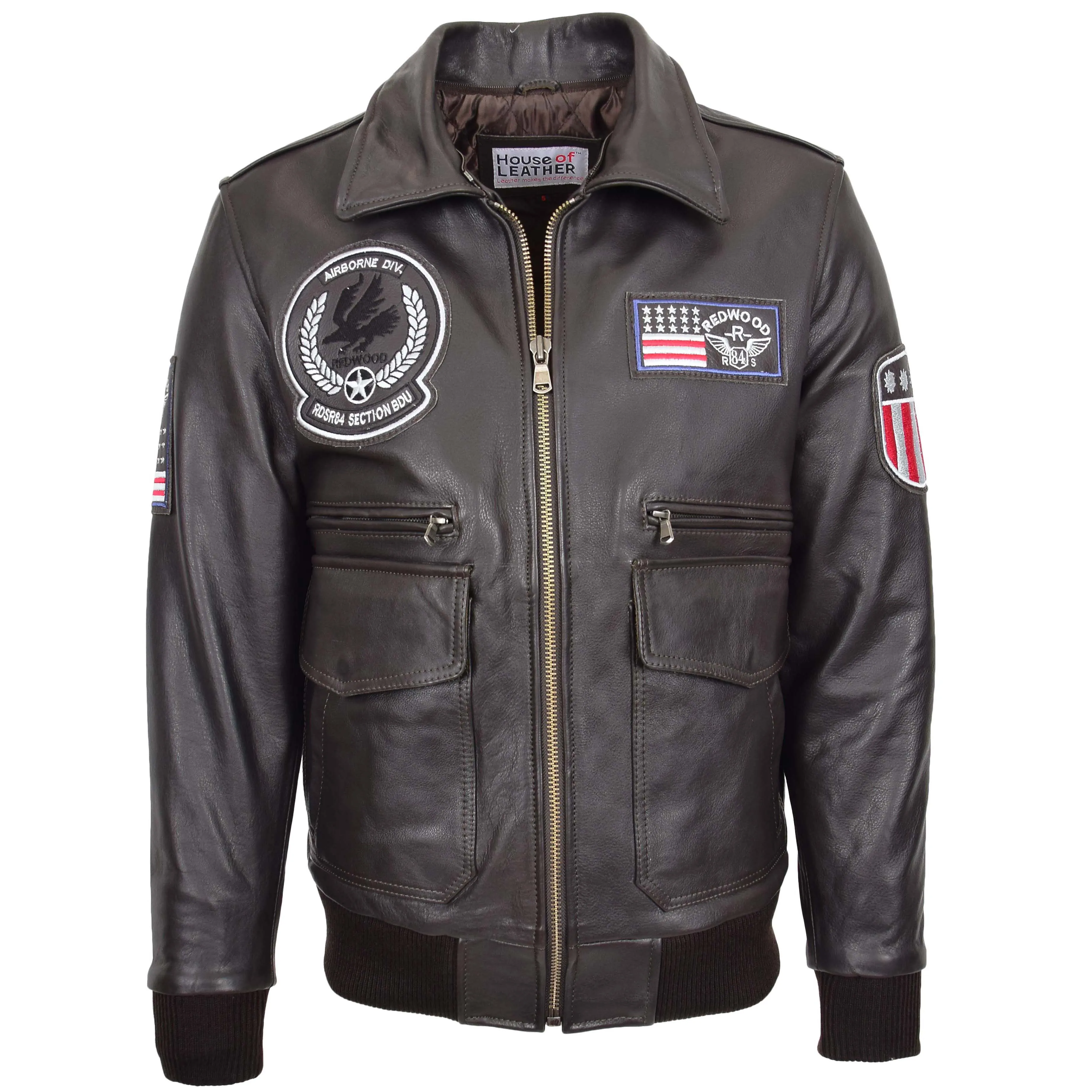 Mens Leather Bomber Jacket with Detachable Collar Arthur Brown