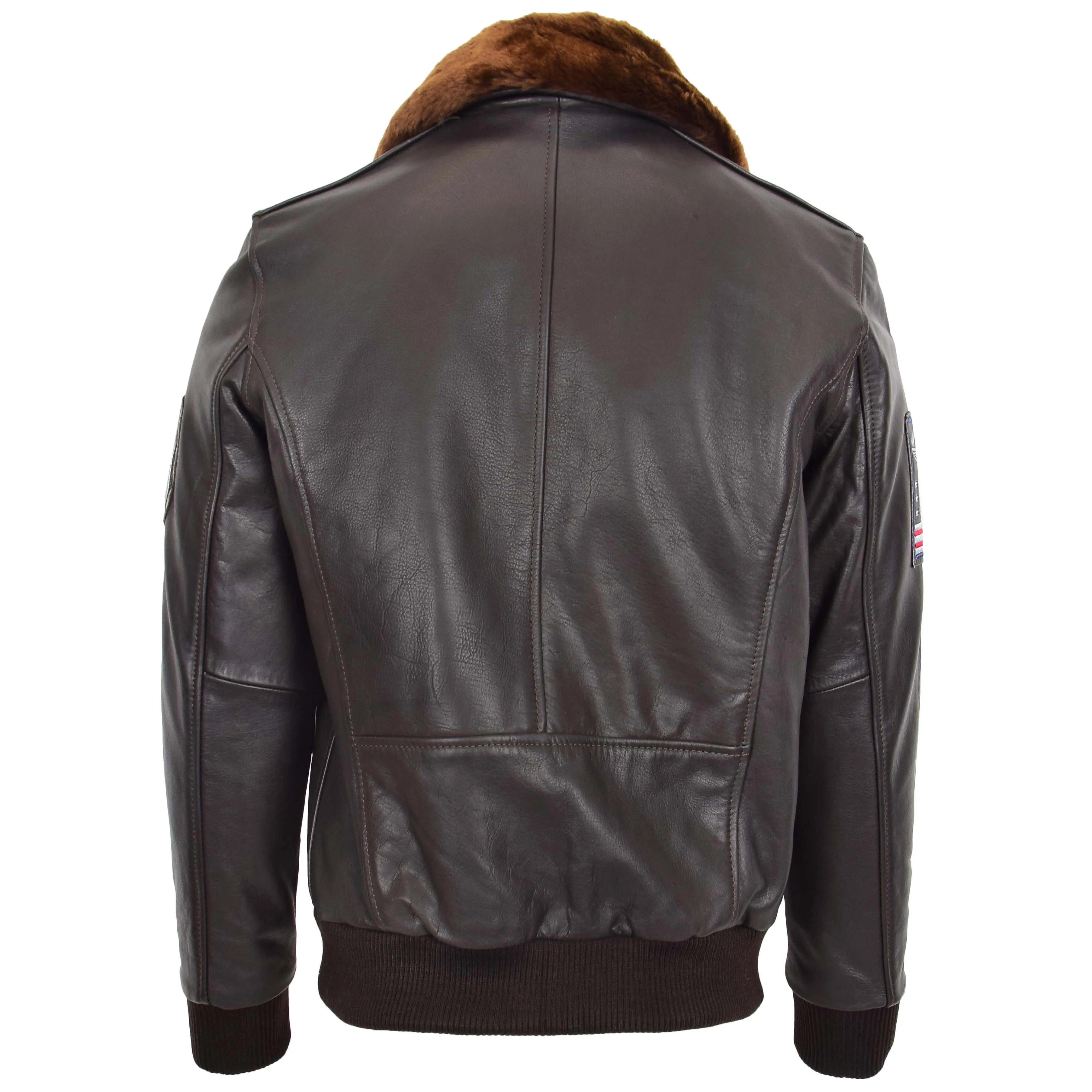 Mens Leather Bomber Jacket with Detachable Collar Arthur Brown