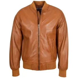 Mens Leather MA-1 Bomber Jacket Ryan Tan