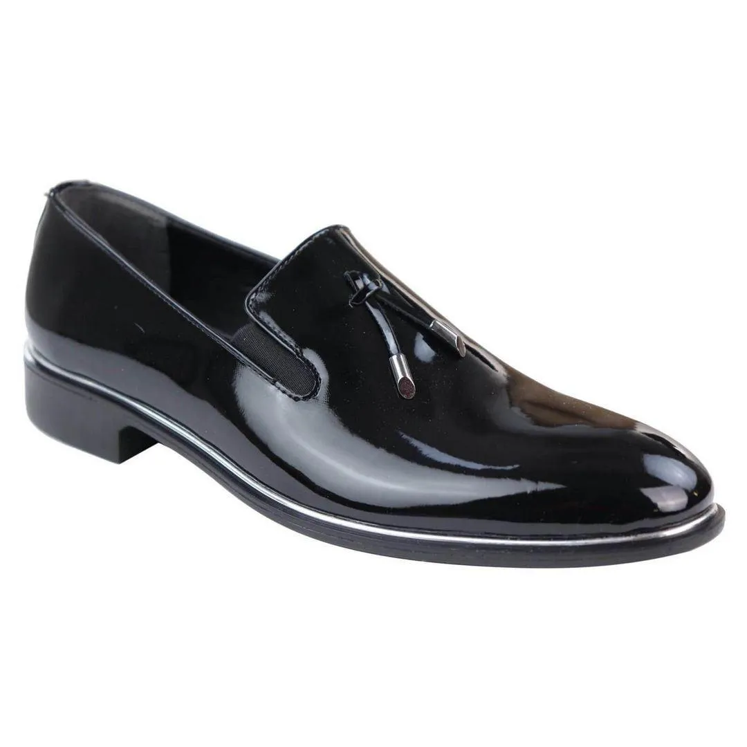 Mens Leather Slip On Loafers Driving Shoes Metal Trim Tassel Patent Smart Casual