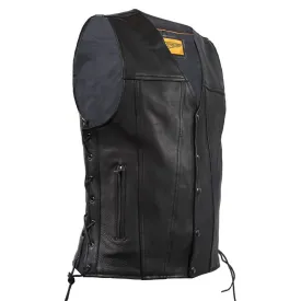 Mens Leather Vest With Concealed Gun Pockets Side Laces Solid Back