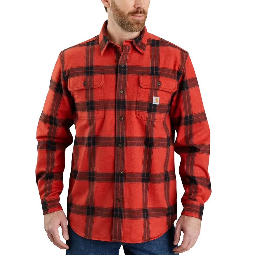 Men's Loose Fit Heavyweight Flannel Long Sleeve Plaid Shirt