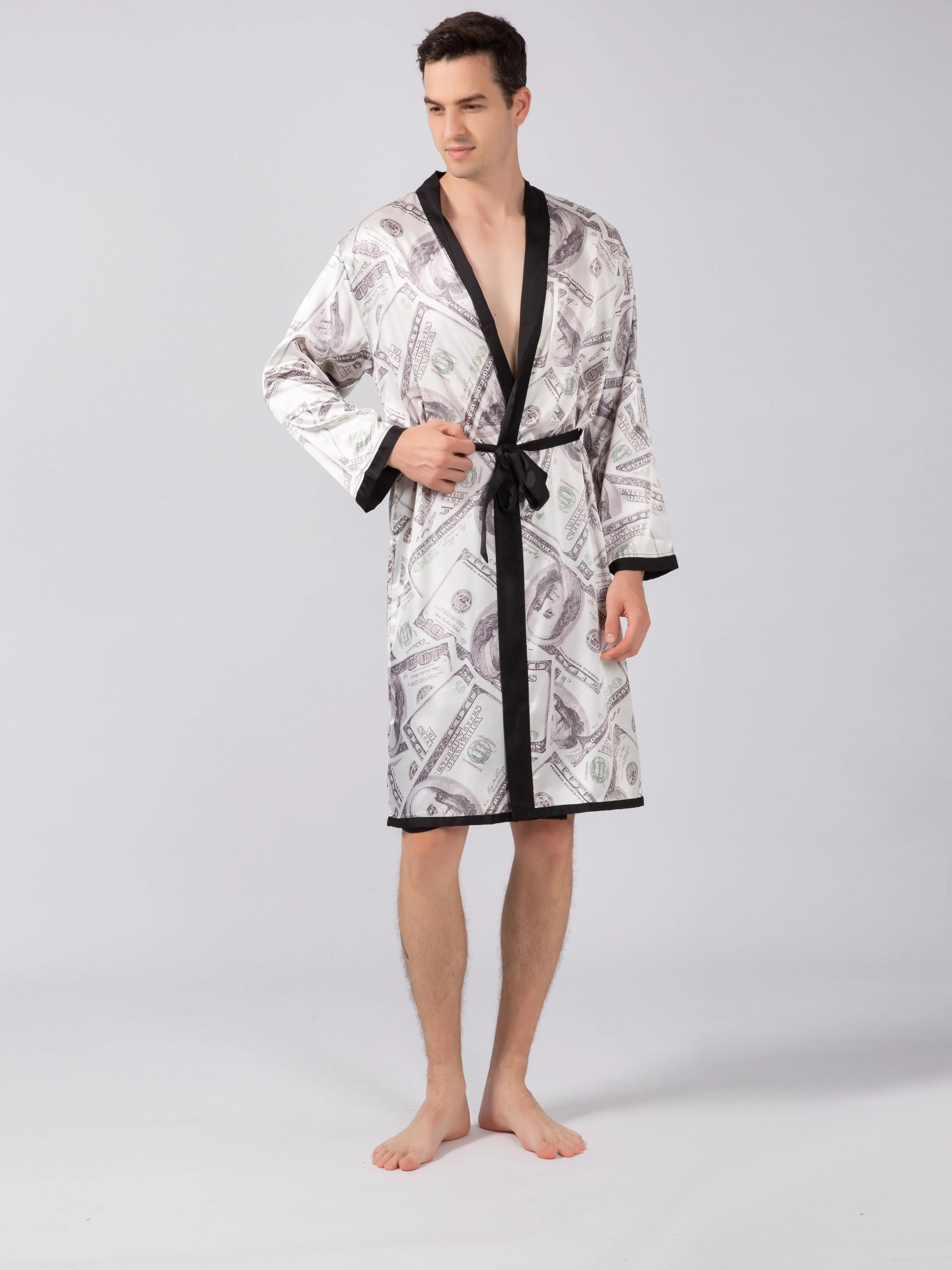 Men's Luxurious Golden Chain Print Long Sleeve Bathrobe - Soft, Plush, and Cozy Homewear for Spring and Summer - Perfect for Relaxation and Lounging Around the House