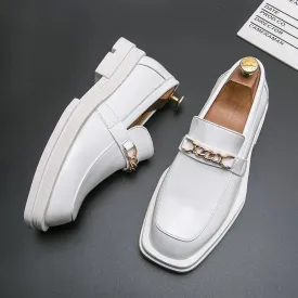 Men’s Luxury White Leather Loafers – Retro Platform Derby Business Shoes