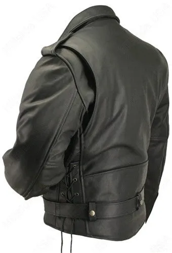 Mens Made in USA Classic Black 1.6-1.8 mm Naked Leather Belted Motorcycle Jacket