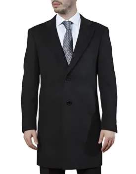 Men's Modern Fit Polyester ~ Viscose ~ Spandex Black Long men's Dress Topcoat - Winter coat