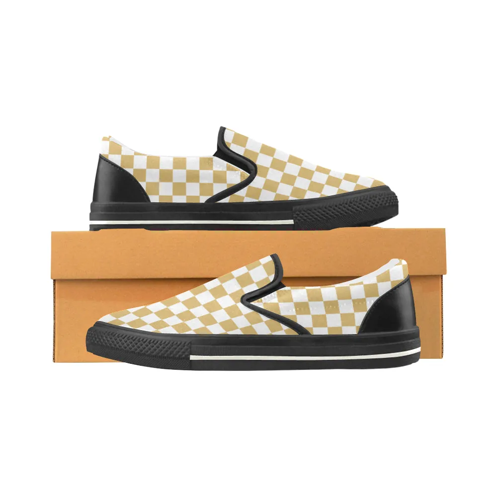 Men's Mustard Checks Print Slip-on Canvas Shoes