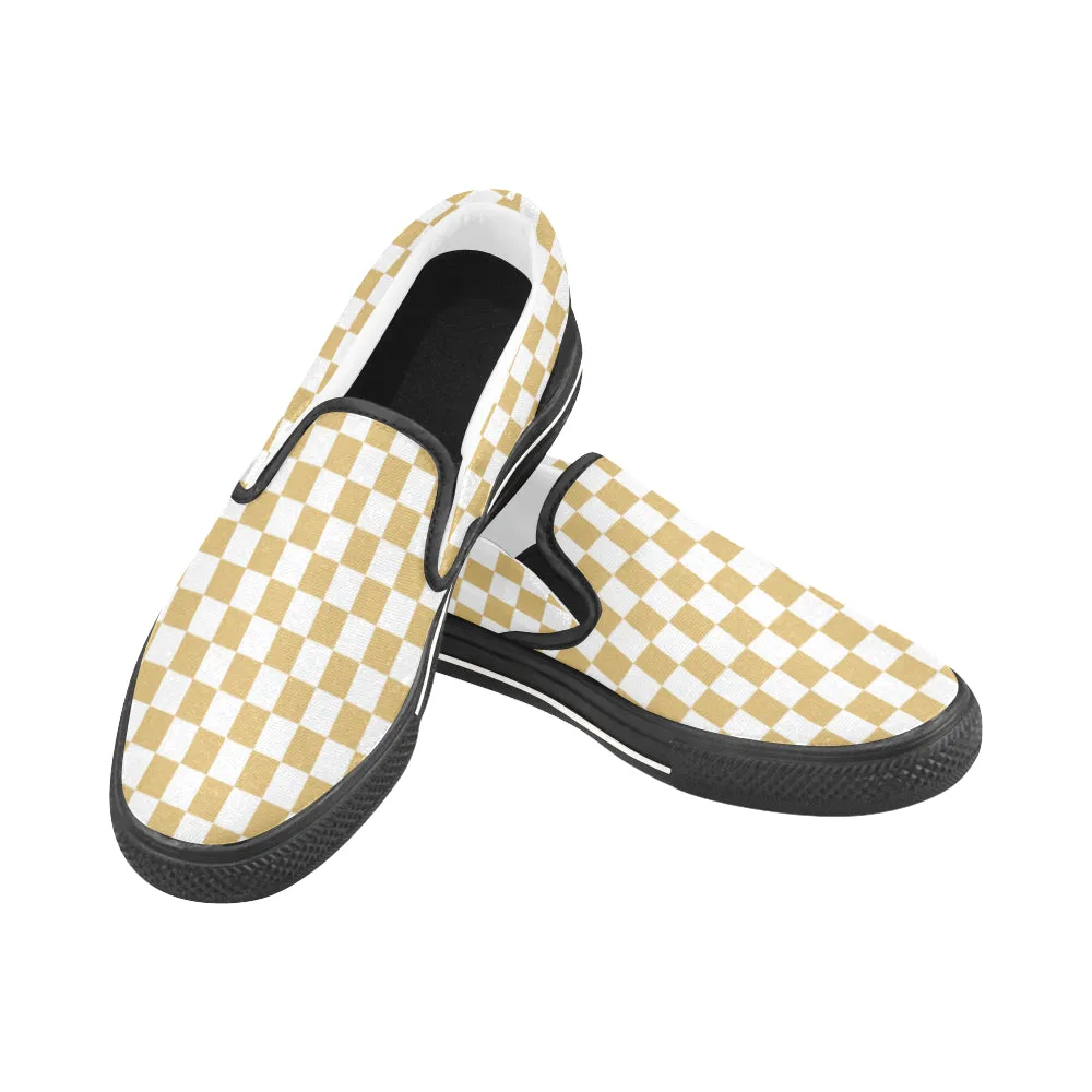 Men's Mustard Checks Print Slip-on Canvas Shoes