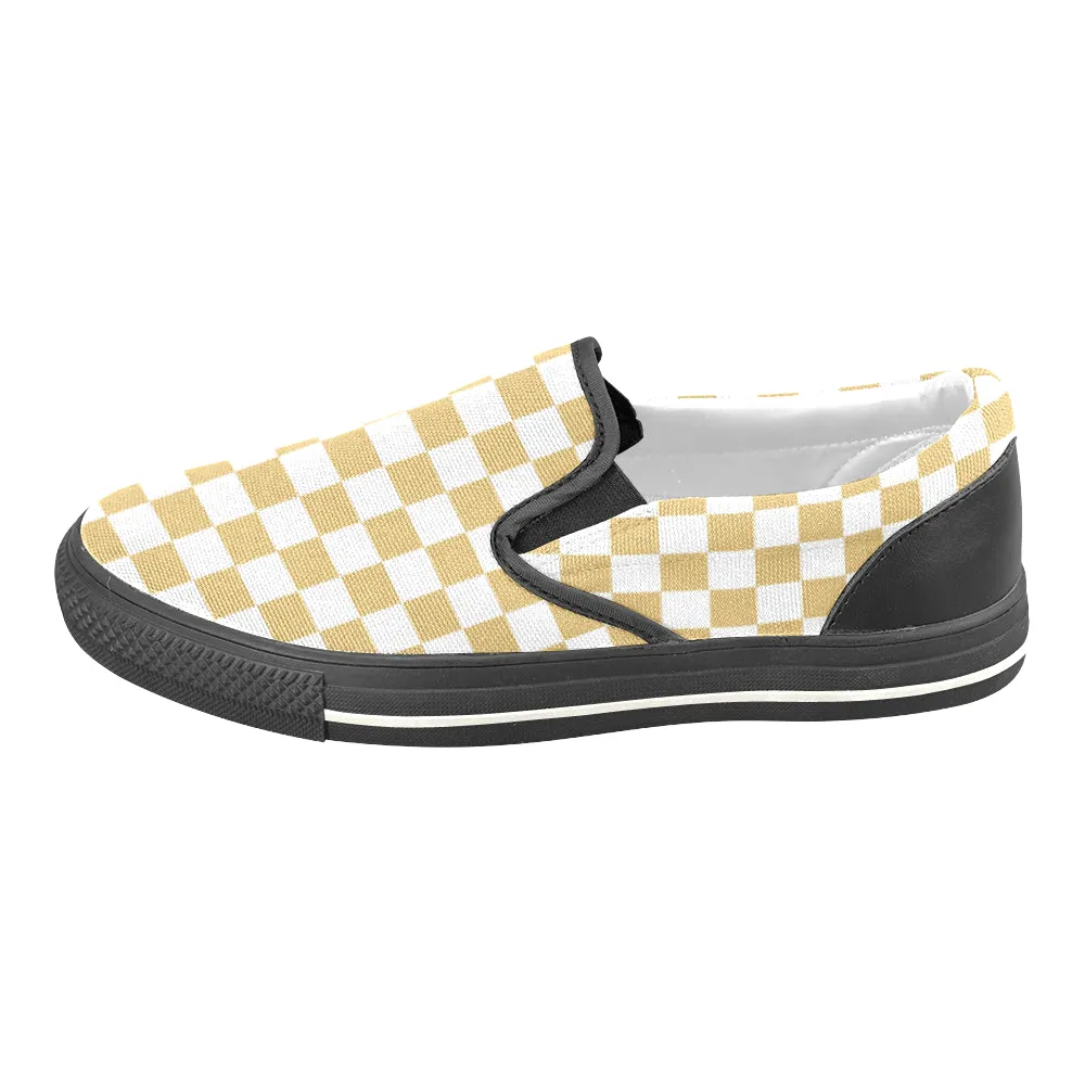 Men's Mustard Checks Print Slip-on Canvas Shoes