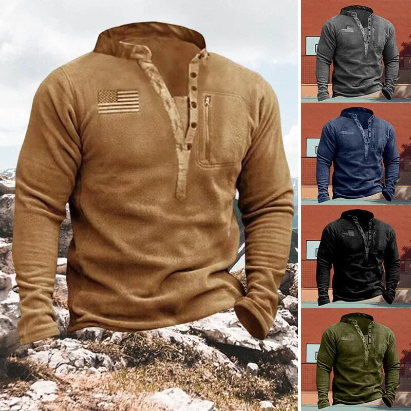 Men's Outdoor Fleece Henley Collar Sports Sweatshirt