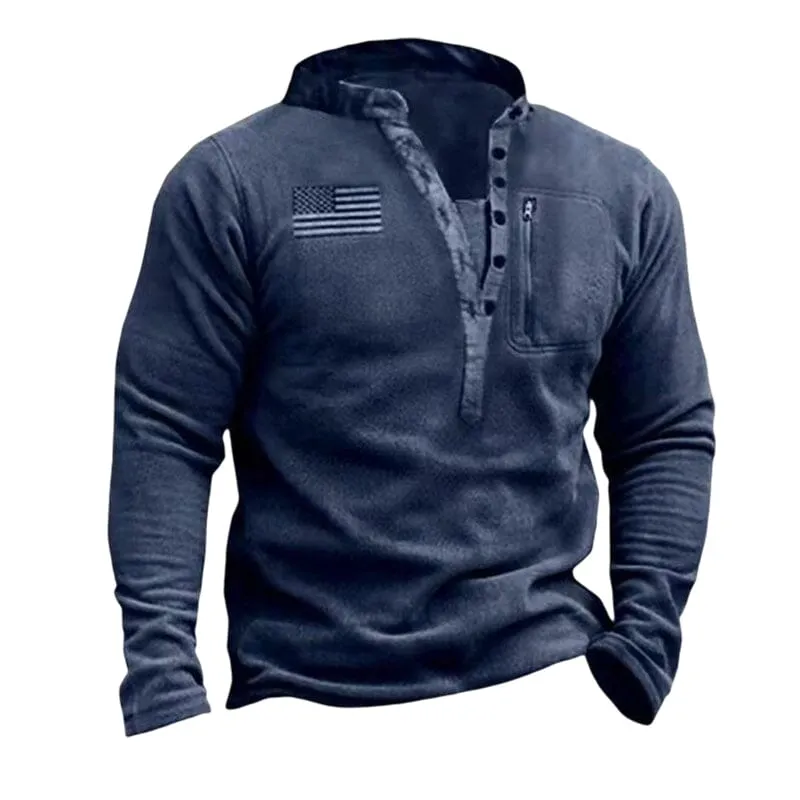 Men's Outdoor Fleece Henley Collar Sports Sweatshirt